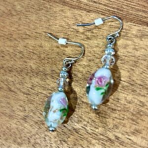 Floral Glass Bead Dangle Earrings